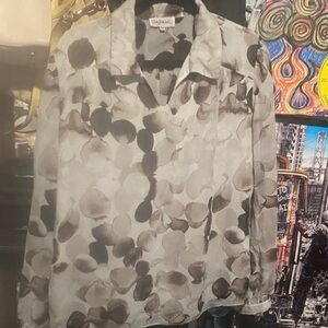 Lightweight Watercolor-Spot Blouse in Gray and Cream